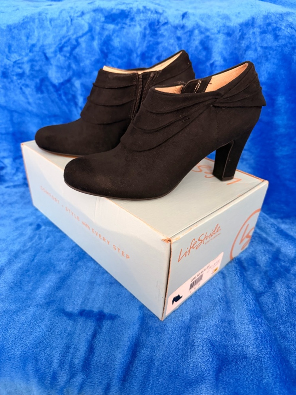 Life Stride Black Suede Heeled Ankle Booties